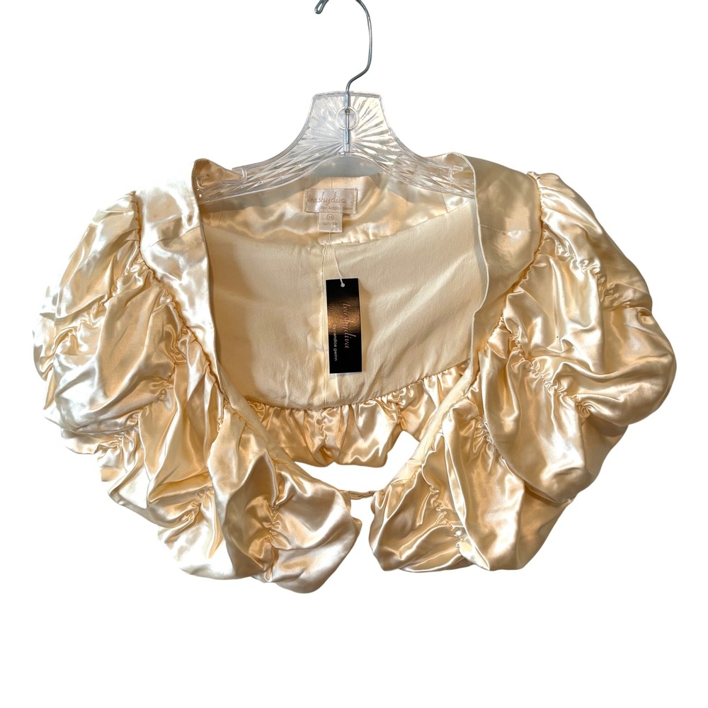 NWT Trashy Diva Cream Satin Silk Ruched Shoulder Collar Formal Evening Size XS